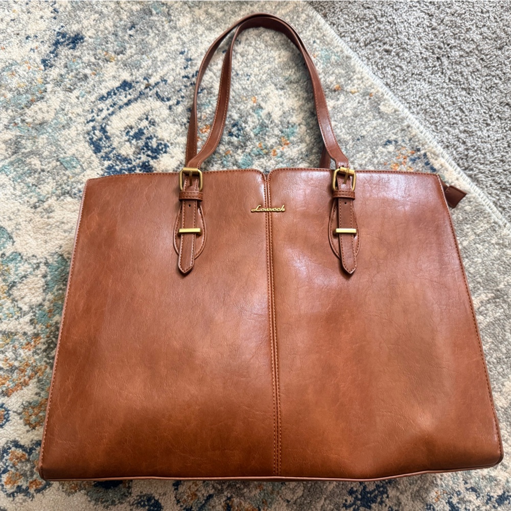 Lovevoon 17” Brown Leather Laptop Bag